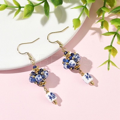 Handmade Flower Printed Porcelain Dangle Earrings EJEW-MZ00751-1