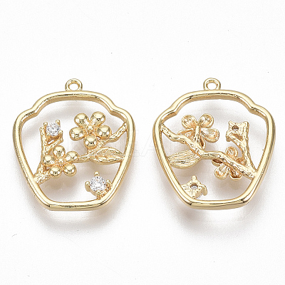 Brass Micro Pave Clear Cubic Zirconia Pendants KK-S356-031G-NF-1