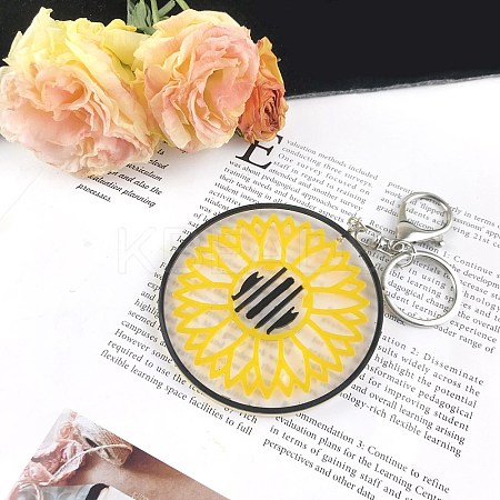 DIY Mother's Day Theme Flat Round with Sunflower Pendant Silicone Molds SIMO-H010-03-1