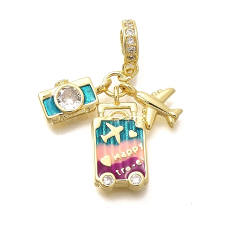 Brass Enamel Airplane & Luggage & Camera European Dangle Charms X-KK-M309-18G-03-1