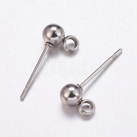 Non-Tarnish 304 Stainless Steel Ball Stud Earrings Findings STAS-K146-017-4mm-1