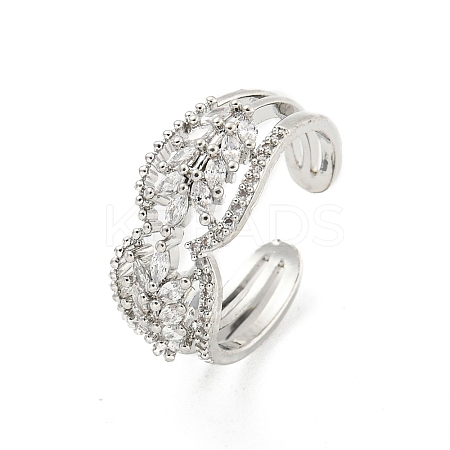 Brass Micro Pave Cubic Zirconia Cuff Rings RJEW-I103-046P-1