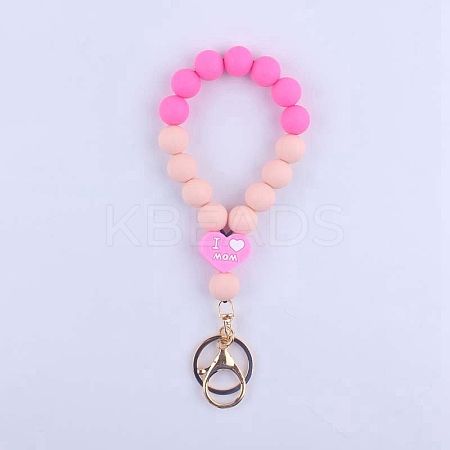 Mother's Day Heart Word I Love Mom Silicone Beaded Wristlet Keychain PW-WG75228-06-1