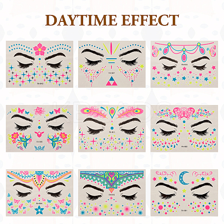 9 Sheets 9 Style Creative Fluorescent Face Tattoo Paper Stickers STIC-TA0002-01-1