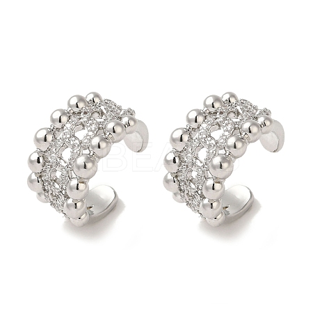Rack Plating Brass Micro Pave Clear Cubic Zirconia Twisted Chain Ring Cuff Earrings for Women EJEW-P280-15P-1