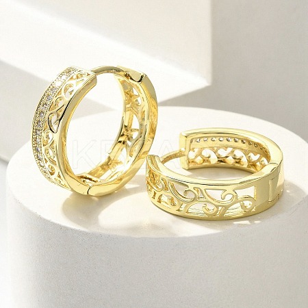 Brass Clear Cubic Zirconia Hoop Earrings EJEW-M047-23G-1