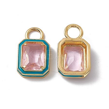 Pink Glass Rectangle Pendants KK-I696-10G-03-1