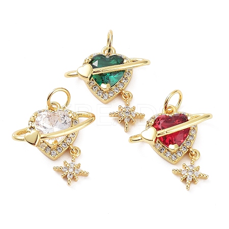 Rack Plating Brass & Cubic Zirconia & Glass Pendants KK-B076-17G-1