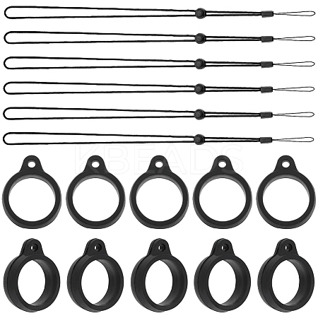 36Pcs Silicone Rings with 6Pcs Polyester Necklace Lanyard Anti-Loss Pendant Holder DIY-GF0008-08C-1