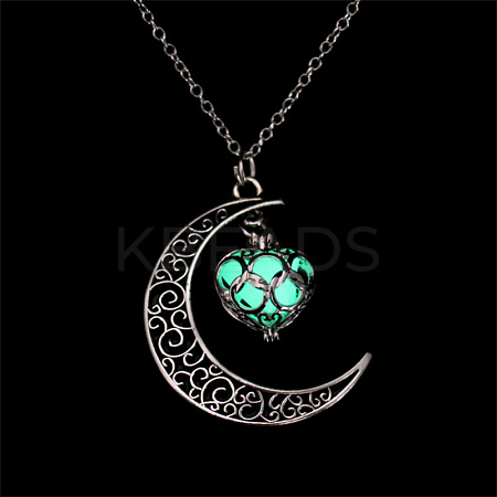Alloy & Luminous Stone Hollow Moon Heart Pendant Necklaces IT8528-1-1