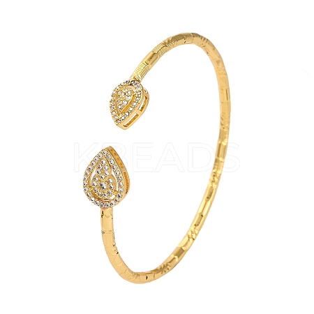 Teardrop Rack Plating Brass Cubic Zirconia Cuff Bracelets for Women BJEW-M040-03G-1