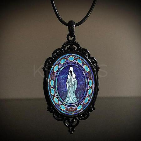 Oval Gothic Alloy Glass Halloween Pendant Necklaces for Women FS-WG73C21-06-1