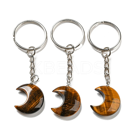 Reiki Natural Tiger Eye Moon Pendant Keychains KEYC-P015-01P-09-1