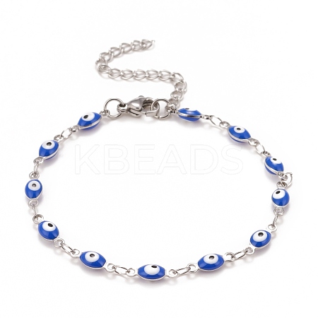 Enamel Horse Eye Link Chains Bracelet BJEW-P271-05P-01-1
