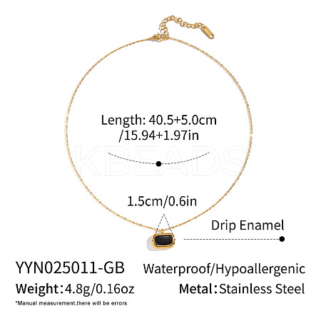 Minimalist 304 Stainless Steel Black Enamel Rectangle Pendant Necklaces for Women BF7905-1-1