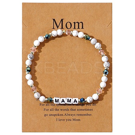 Mother's Day Dyed Synthetic Turquoise & Glass Beads Stretch Bracelets SK3516-8-1