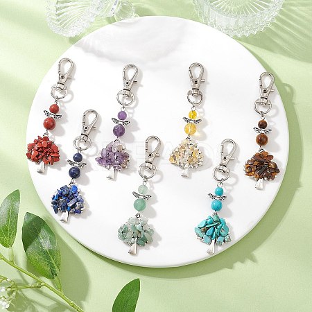 Chakra Tree of Life Natural & Synthetic Gemstone Pendant Decorations HJEW-JM03731-1