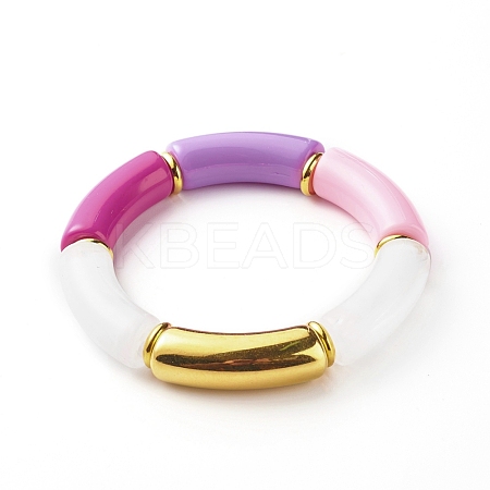 Chunky Curved Tube Beads Stretch Bracelet BJEW-JB06683-06-1