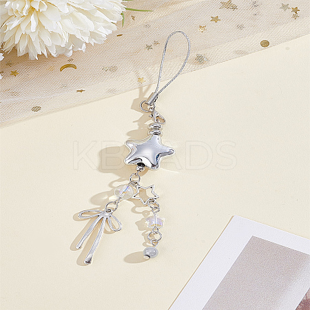 1Pc Star & Bowknot Acrylic & Glass & Alloy Cell Phone Strap Charm Hanging Keychain for Women AJEW-LP0004-58-1