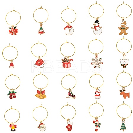 20Pcs 20 Styles Christmas Theme Alloy Enamel Wine Glass Charms HJEW-HS00082-1