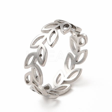 Non-Tarnish 304 Stainless Steel Hollow Out Leafy Branch Finger Ring for Women RJEW-B027-06P-1