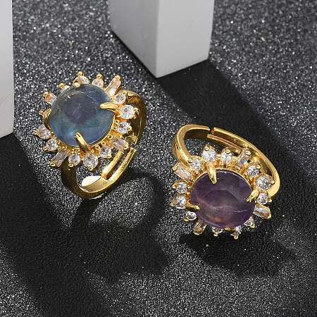Sunflower Natural Fluorite Finger Rings RJEW-B113-03G-01-1
