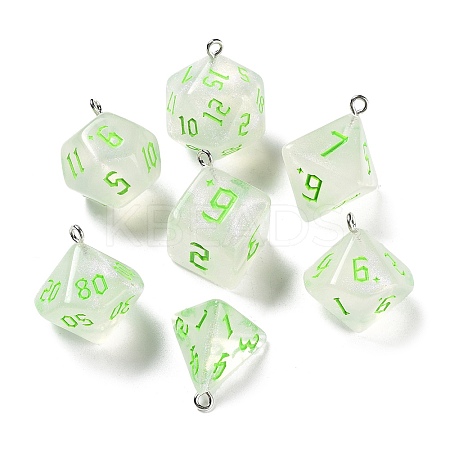 7 Styles Transparent Resin Polyhedral Dice Pendants Set RESI-A029-01K-1