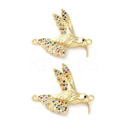 Rack Plating Brass Colorful Cubic Zirconia Bird Connector Charms KK-C084-14G-1