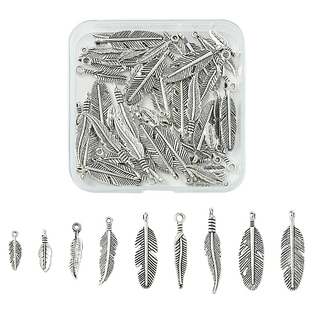 60Pcs Tibetan Style Alloy Feather Pendants TIBEP-FS0001-21-1