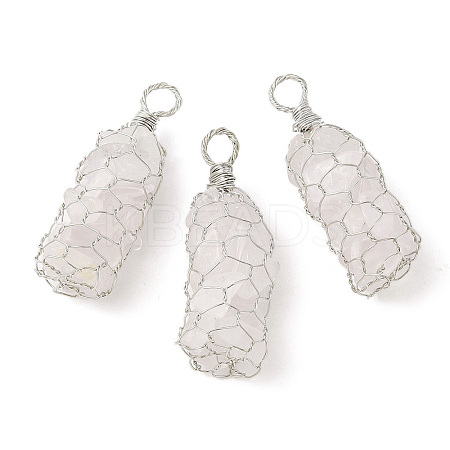 Rack Plating Copper Wire Wrapped Natural Quartz Crystal Chip Big Pendants G-C130-01P-03-1