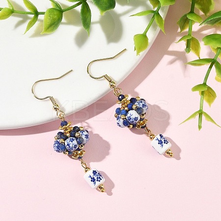Handmade Flower Printed Porcelain Dangle Earrings EJEW-MZ00751-1
