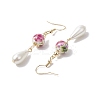 Round with Flower Pattern Porcelain Ceramic Dangle Earrings EJEW-JE06347-04-4