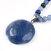 Natural Blue Aventurine(Dyed & Heated) 4.5mm Round Beaded Flower Pendant Necklaces NJEW-T016-04E-5