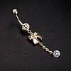 Piercing Jewelry Real 18K Gold Plated Brass Rhinestone Bowknot Navel Ring Belly Rings AJEW-EE0001-67-2