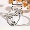 Hollow Human Face 304 Stainless Steel Open Cuff Rings for Women RJEW-M046-03P-4