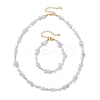 Natural Blue Lace Agate Chip & Dyed Natural Malaysia Jade & Synthetic Hematite & Shell Pearl Bead Necklace & Bracelets Sets SJEW-JS01377-2