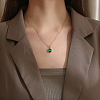 Glass Rectangle Pendant Necklace with Golden Stainless Steel Chains LS-ZR6442-4