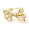 Bowknot Brass Micro Pave Clear Cubic Zirconia Open Cuff Rings for Women RJEW-C098-19G-2