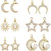 12Pcs 6 Style Brass Cubic Zirconia Charms ZIRC-FH0001-36-1