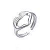 Non-Tarnish 304 Stainless Steel Heart Gesture Open Cuff Ring for Women RJEW-S405-260P-4