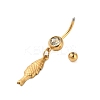 304 Stainless Steel Crystal Rhinestone Carved Barbell Dangle Belly Rings STAS-C147-18B-G-3