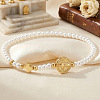 Adjustable White Round Imitation Pearl and Brass Cross Saint Benedict Beaded Bracelets MA5671-1