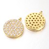 Hollow Flat Round Brass Micro Pave Cubic Zirconia Charms ZIRC-D052-G-1