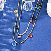 304 Stainless Steel Ball Chain Colorful Cubic Zirconia Flat Round Tassel Double Layer Necklaces for Women LS-NJEW-A051-05G-2