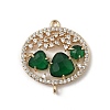 Brass Micro Pave Clear Cubic Zirconia and Glass Oval Connector Charms KK-I276-31G-A-2