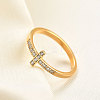 Cross Stainless Steel Micro Pave Clear Cubic Zirconia Finger Rings for Women FS-WG88B59-06-1