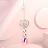 Wire Wrapped Natural Quartz Crystal Heart with Tree of Life Pendant Decorations HJEW-K046-02P-04-1