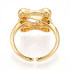 Brass Micro Pave Clear Cubic Zirconia Cuff Rings for Women KK-T074-12G-3