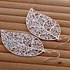 Silver Color Plated Brass Leaf Dangle Earrings EJEW-BB11852-5