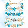 4Pcs 4 Style Turtle & Starfish & Round Synthetic Green Turquoise Braided Beaded Bracelets Sets BJEW-SC0001-43-7